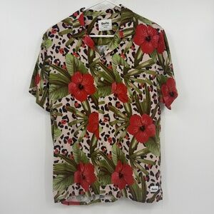 Duvin Shirt Men Medium Pink Animal Print Hawaiian Button Up Floral Short Sleeve